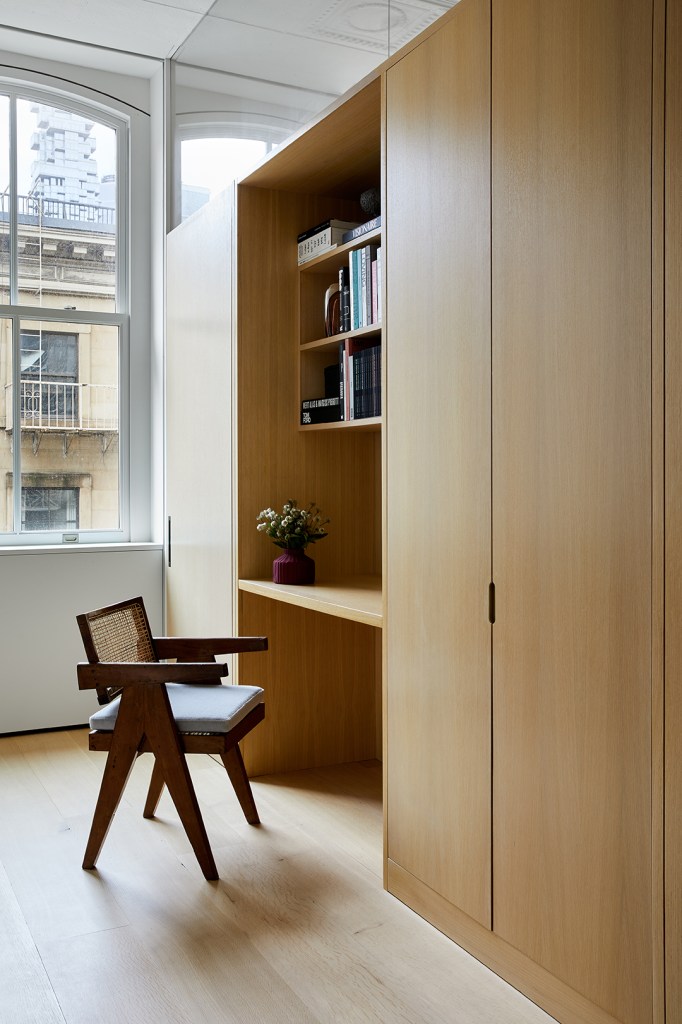 wood desk built in nook