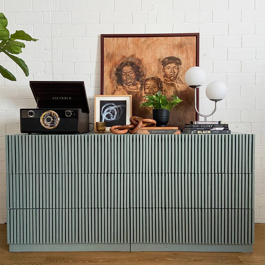 green slatted dresser