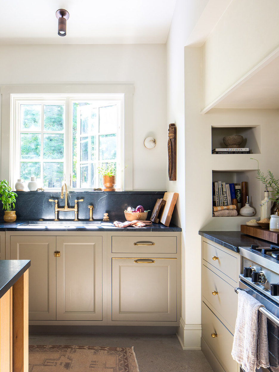 kitchen corner, cream cabinets