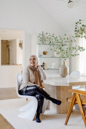 portrait of woman in a dining room