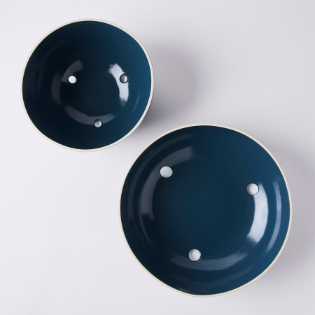  shallow and deep blue fruit bowls