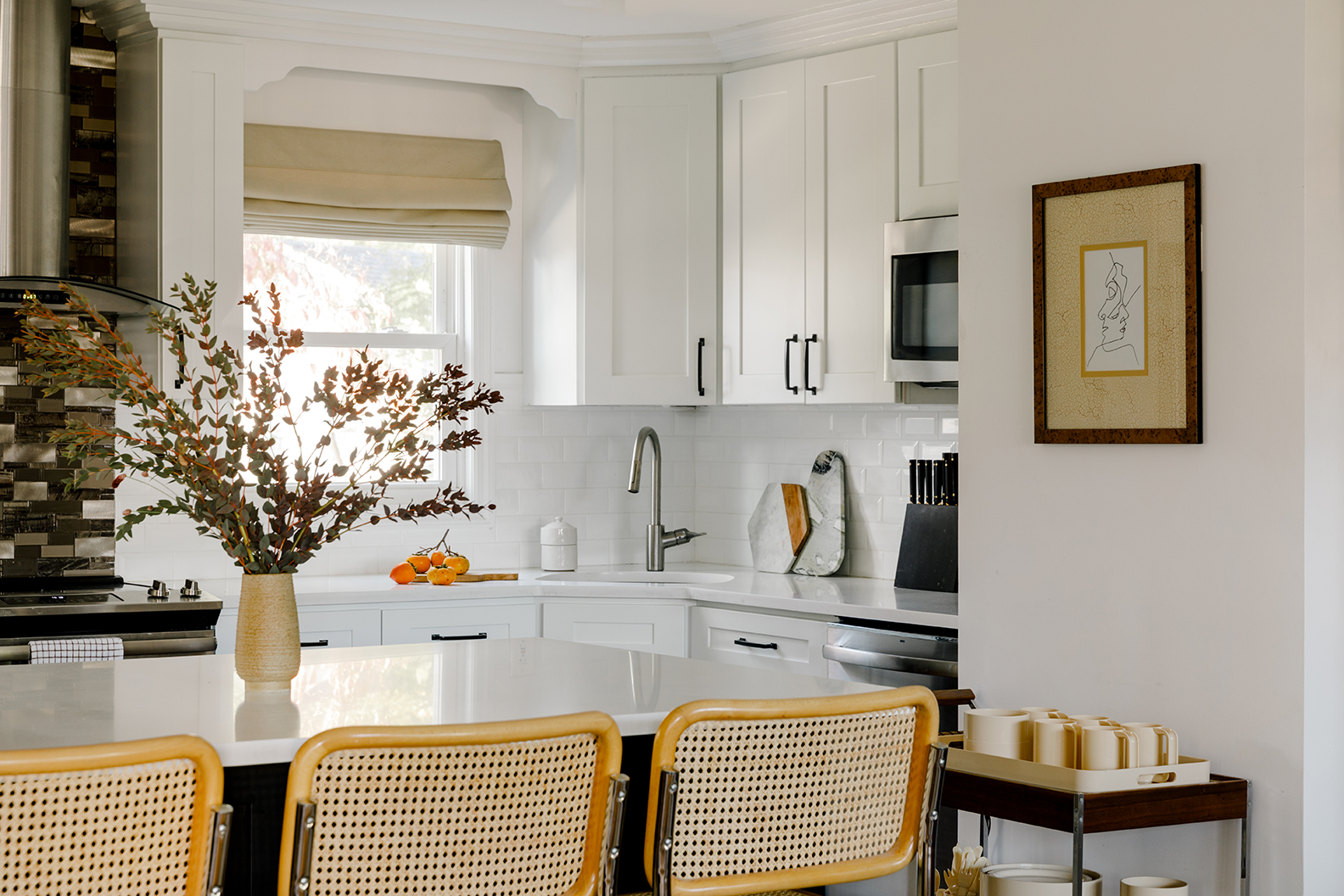 kitchen with cesca barstools