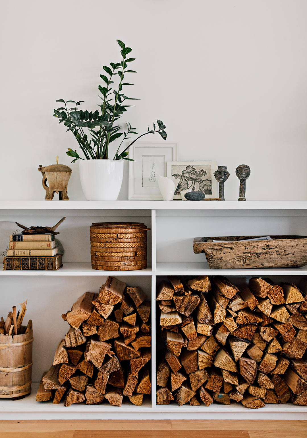 wood logs on shelf