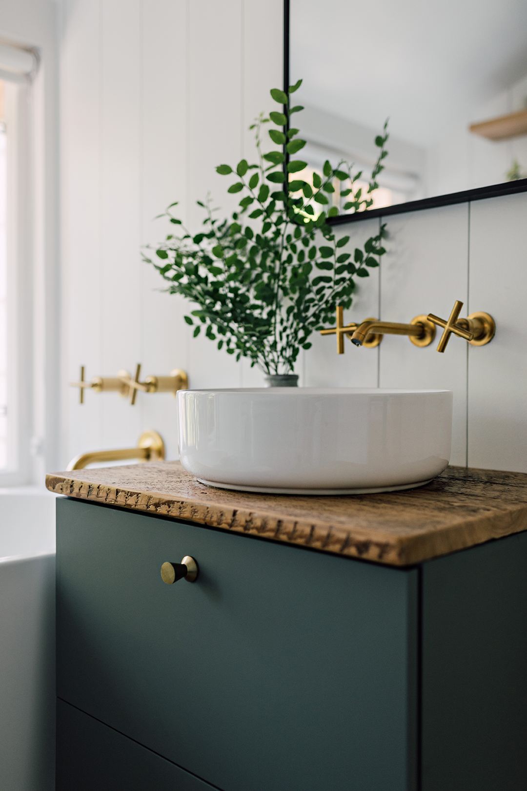 green bathroom vanity