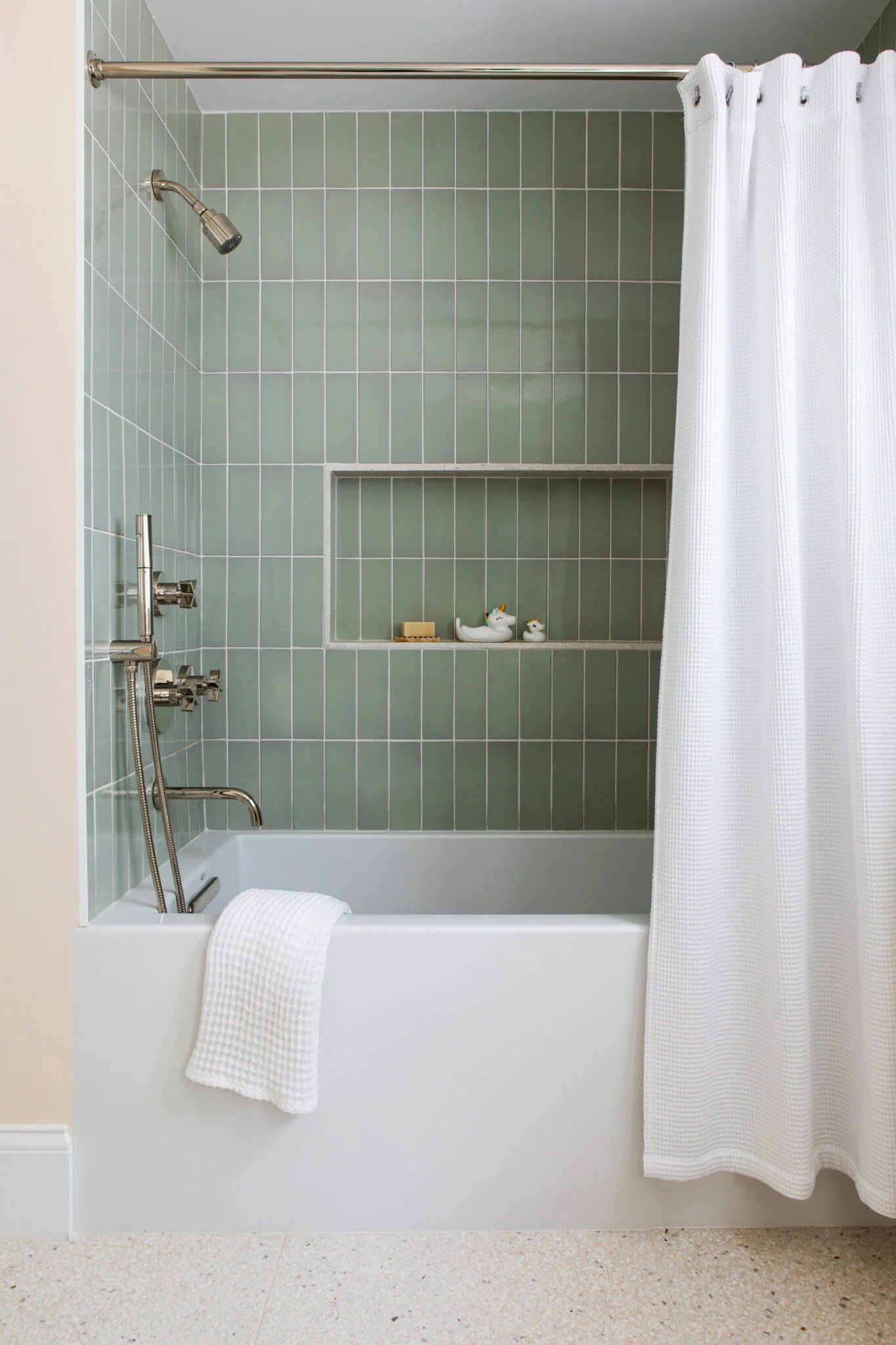 green shower tile