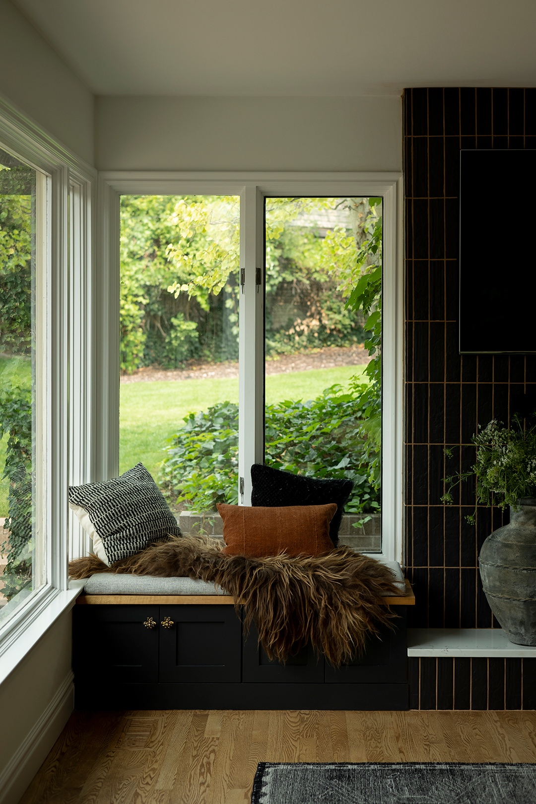 bench nook next to fireplace