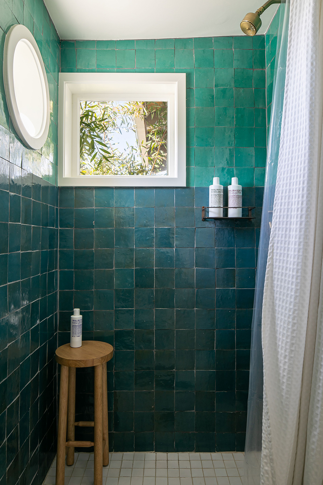 dark green shower tile