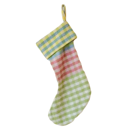  Recycled Wool Christmas Stocking Lime Block Micro Gingham