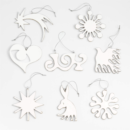  Celebratory Accents Platinum-Edged White Porcelain Christmas Ornaments, Set of 8 by Lucia Eames