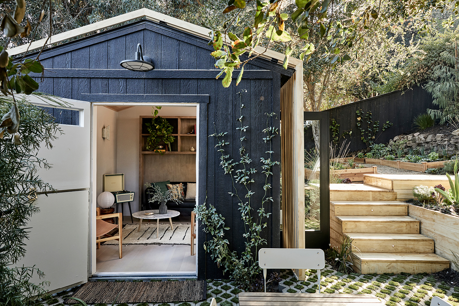 chic black backyard shed