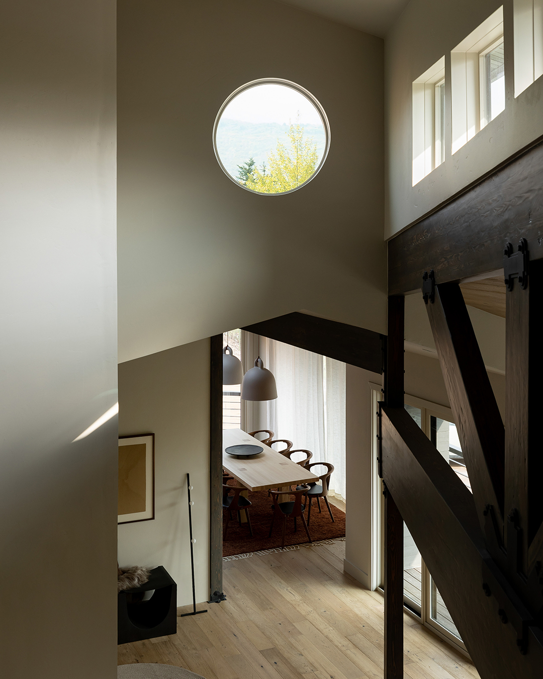 round window over stairs