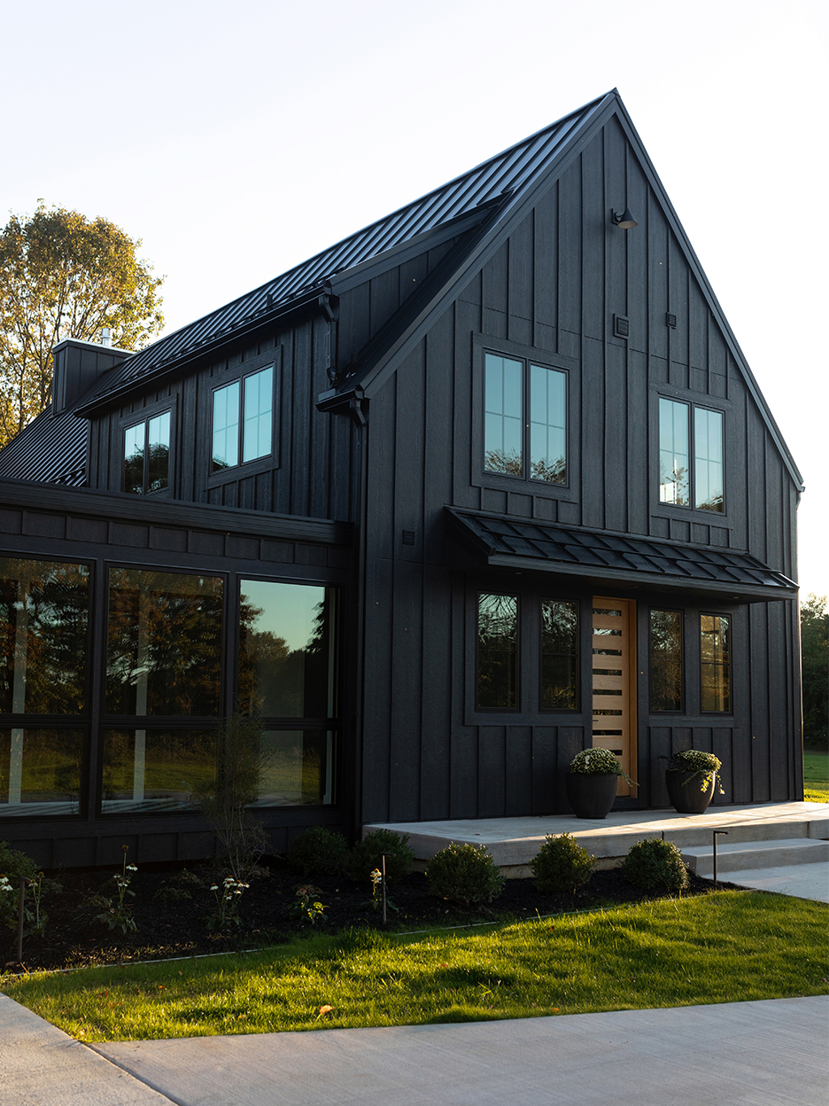 black farmhouse exterior