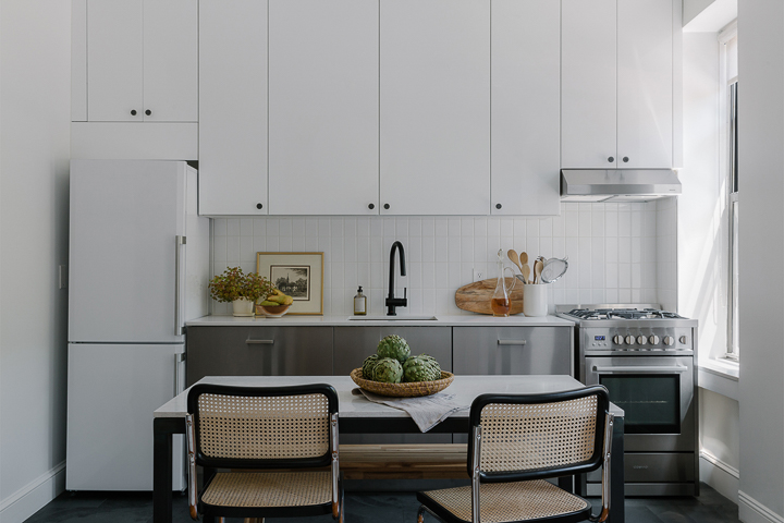 gray and white kitchen