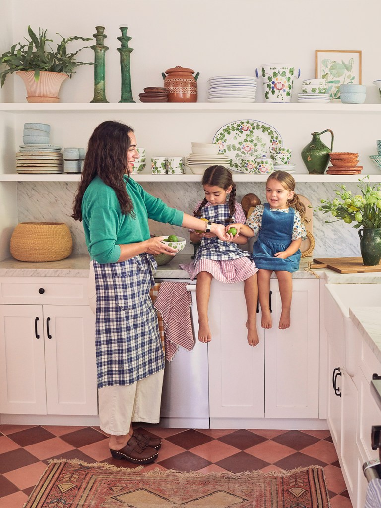 kids sitting on kitchen counter