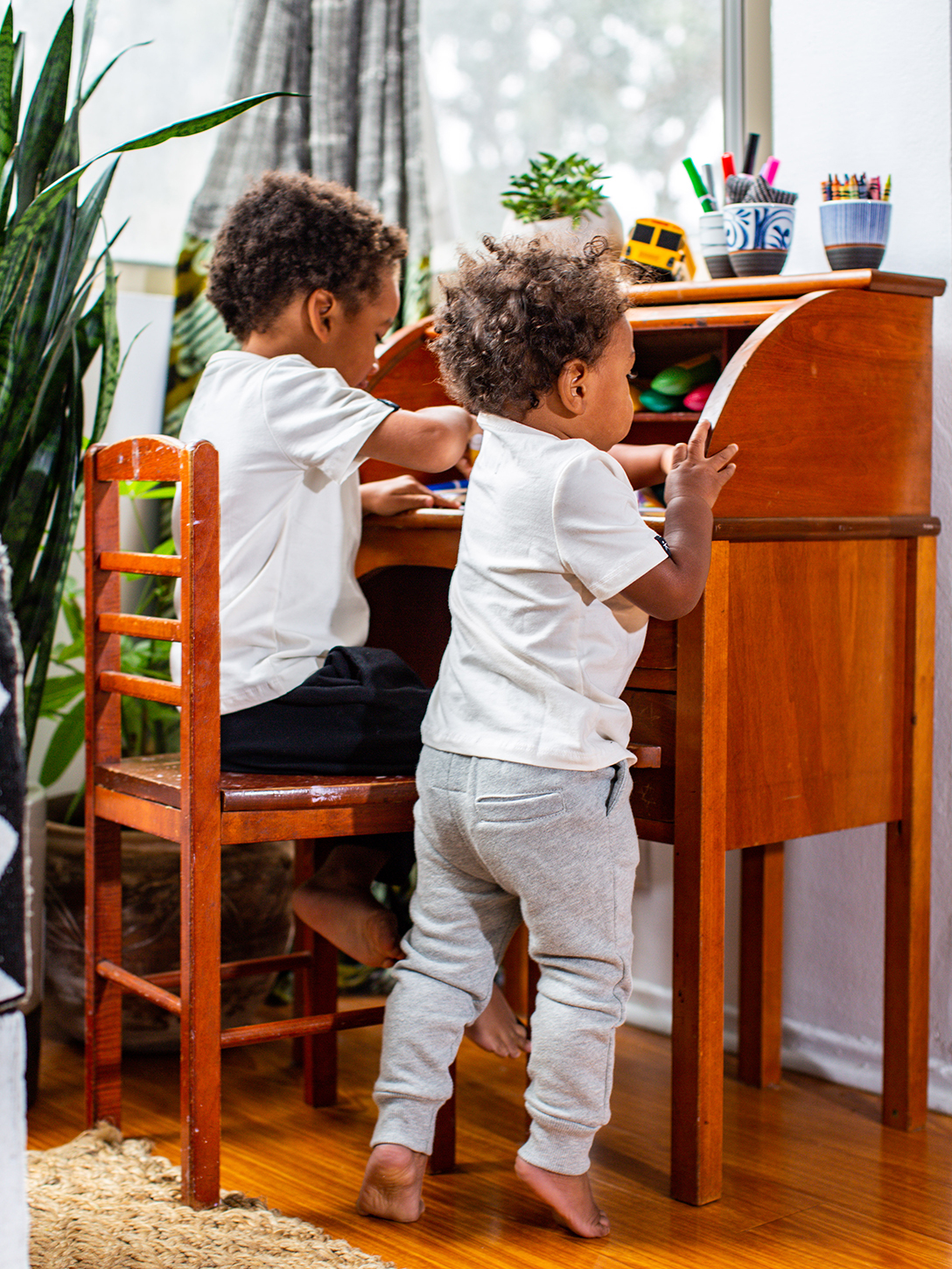 little boys at kids desk