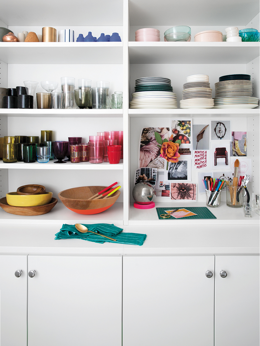 kitchen shelves with glassware