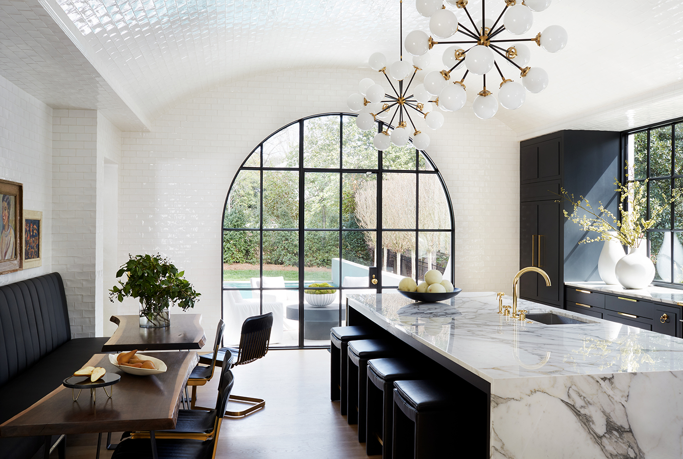 kitchen with large arched opening