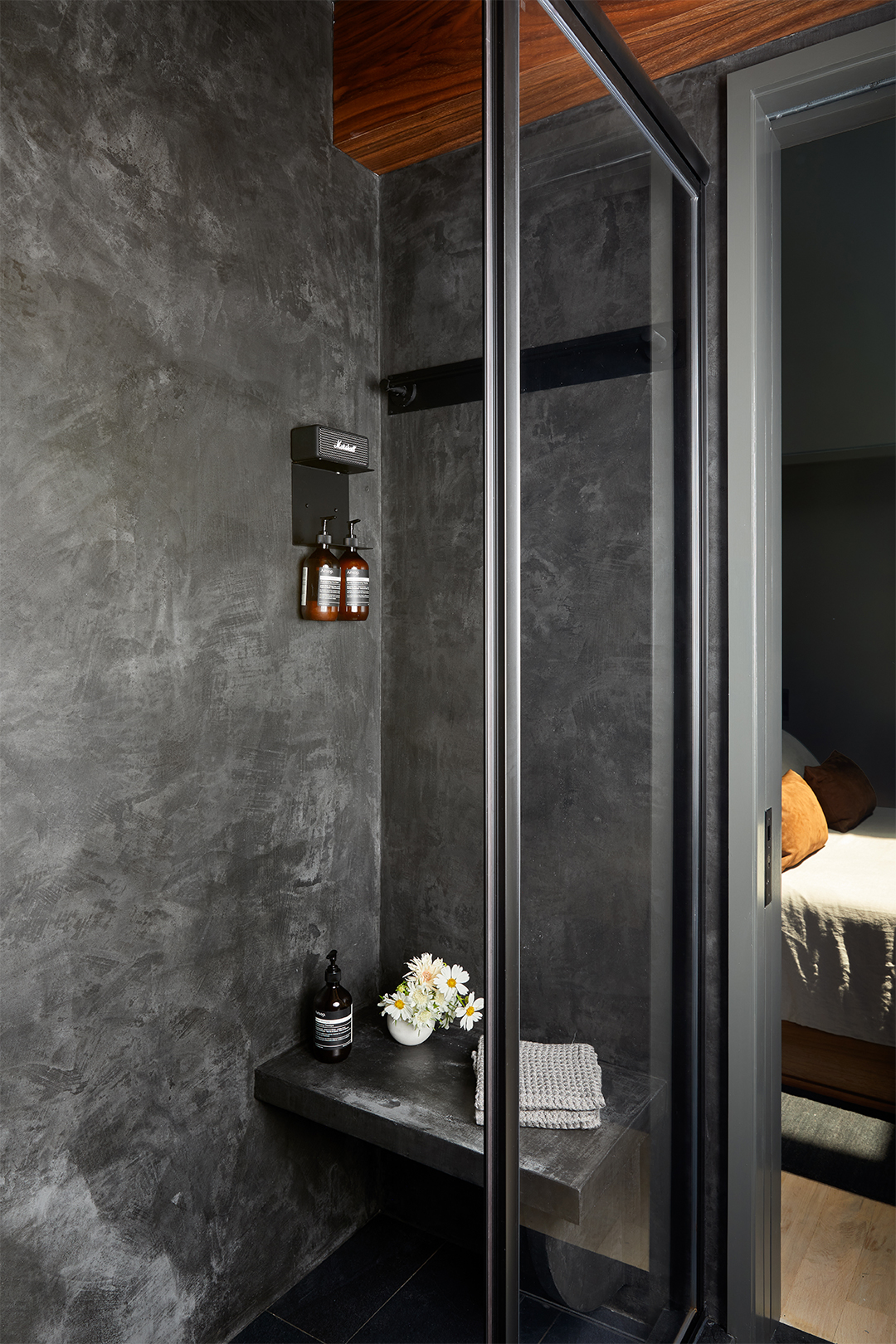 black plastered shower