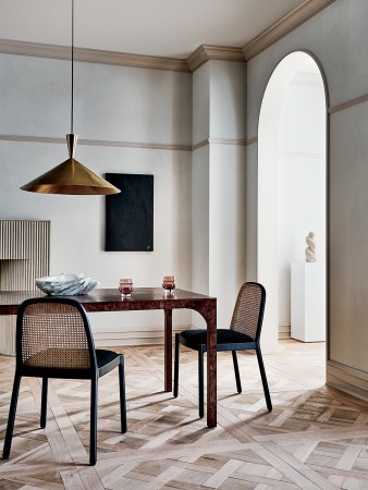 dining room with cane chairs