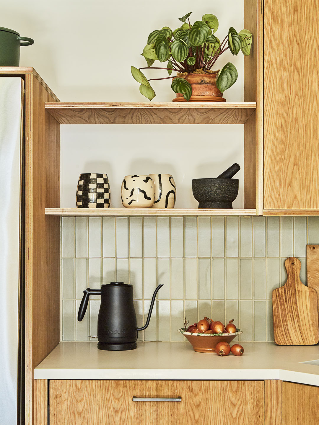 open wood shelving