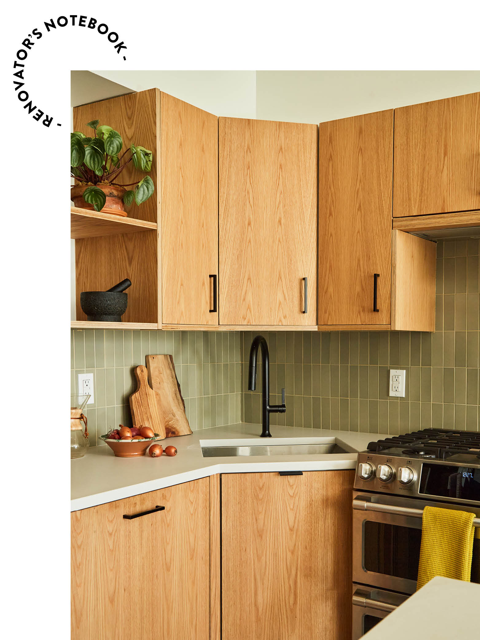 corner of wood kitchen cabinets