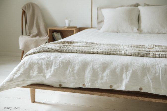  bed with white linen sheets