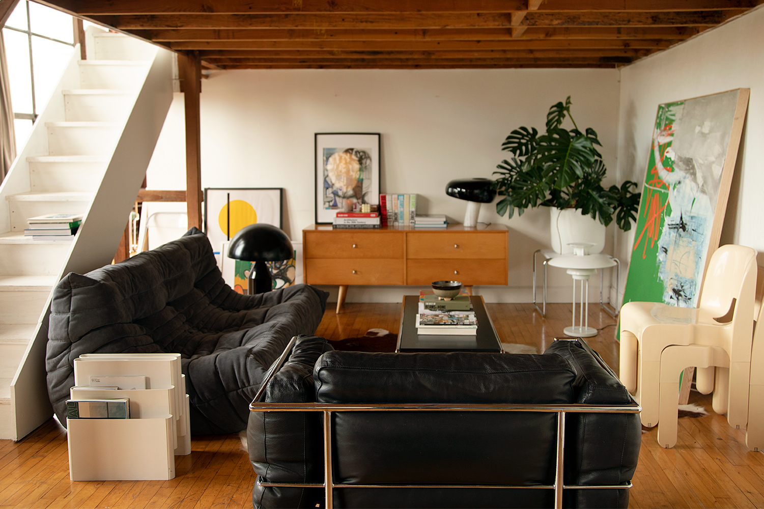 living room under a loft