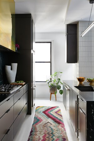 black galley kitchen