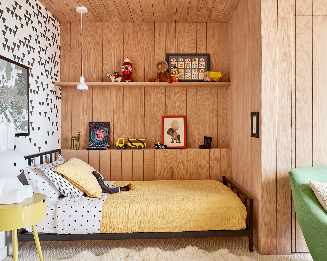 boys bedroom with wall paeneling