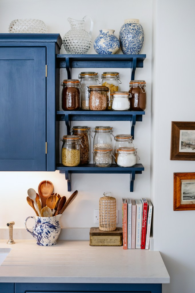 blue open shelving