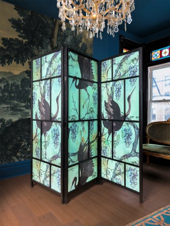 ikea folding screen with wallpaper panels