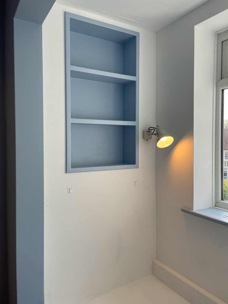 blue shelving nook