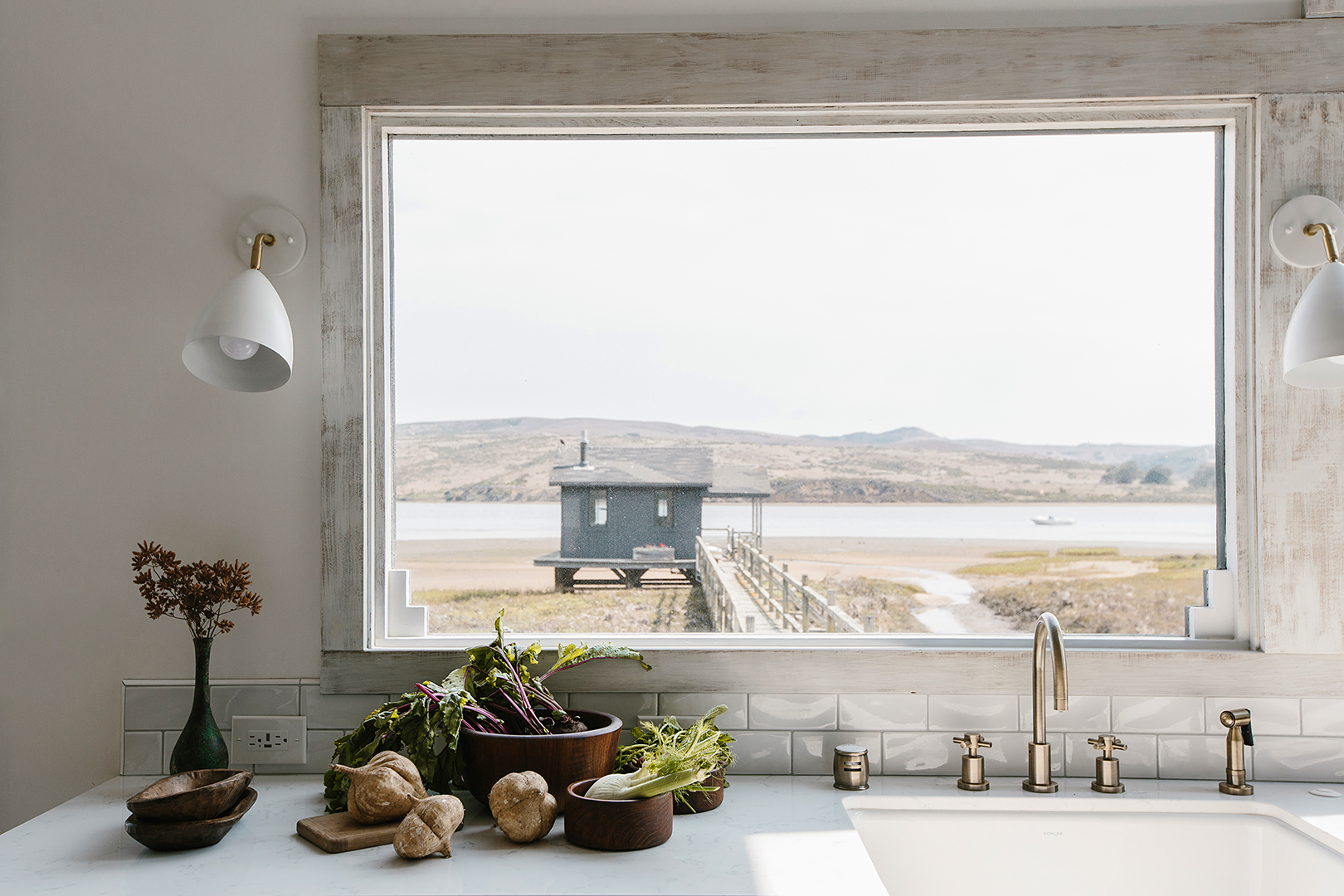 kitchen window looking onto water