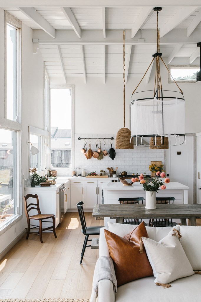 airy kitchen with pitched ceiling