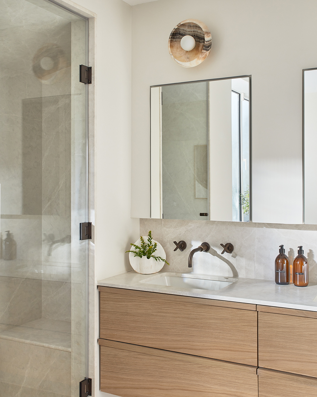 stone and wood bathroom vanity