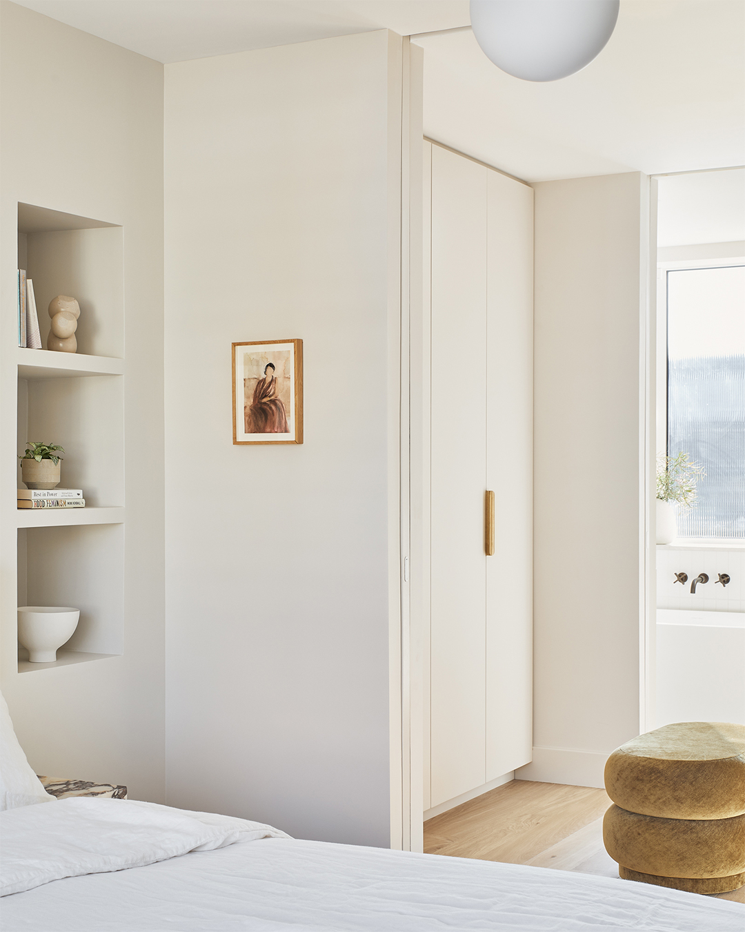 neutral bedroom with closet pocket doors