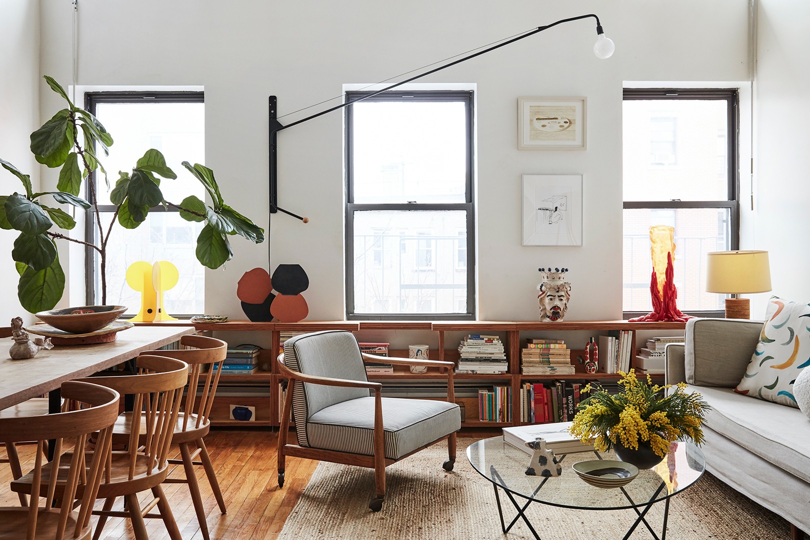 living room with three windows