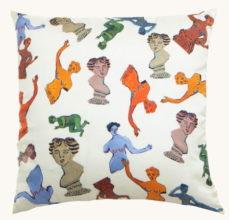  throw pillow with painted statues