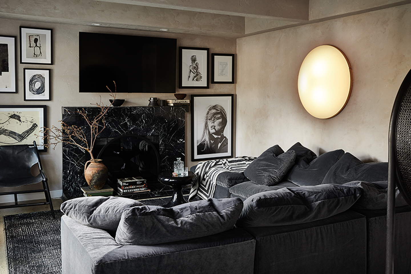 dark sofa tv room