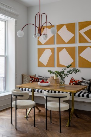 striped breakfast banquette