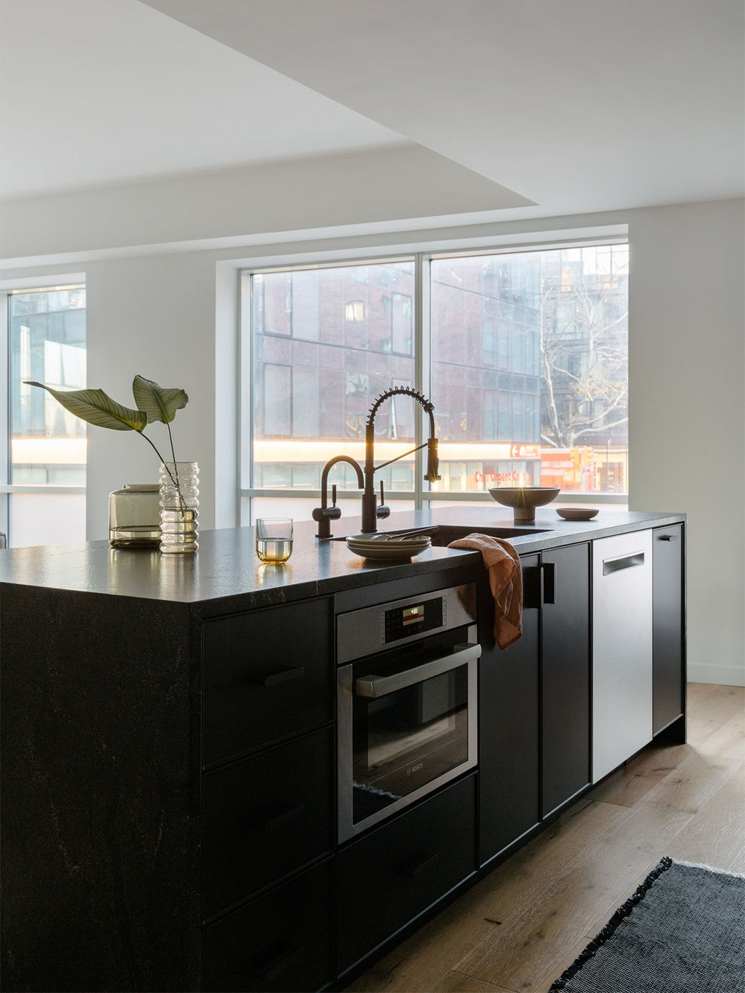 black kitchen island