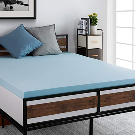  Blue Memory Foam Cooling Mattress Topper on Bed