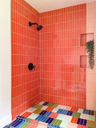 red tile shower