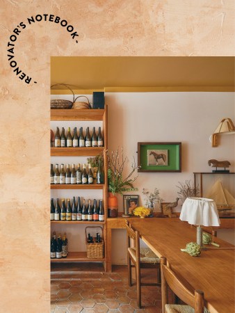 dining tables with wine on shelves