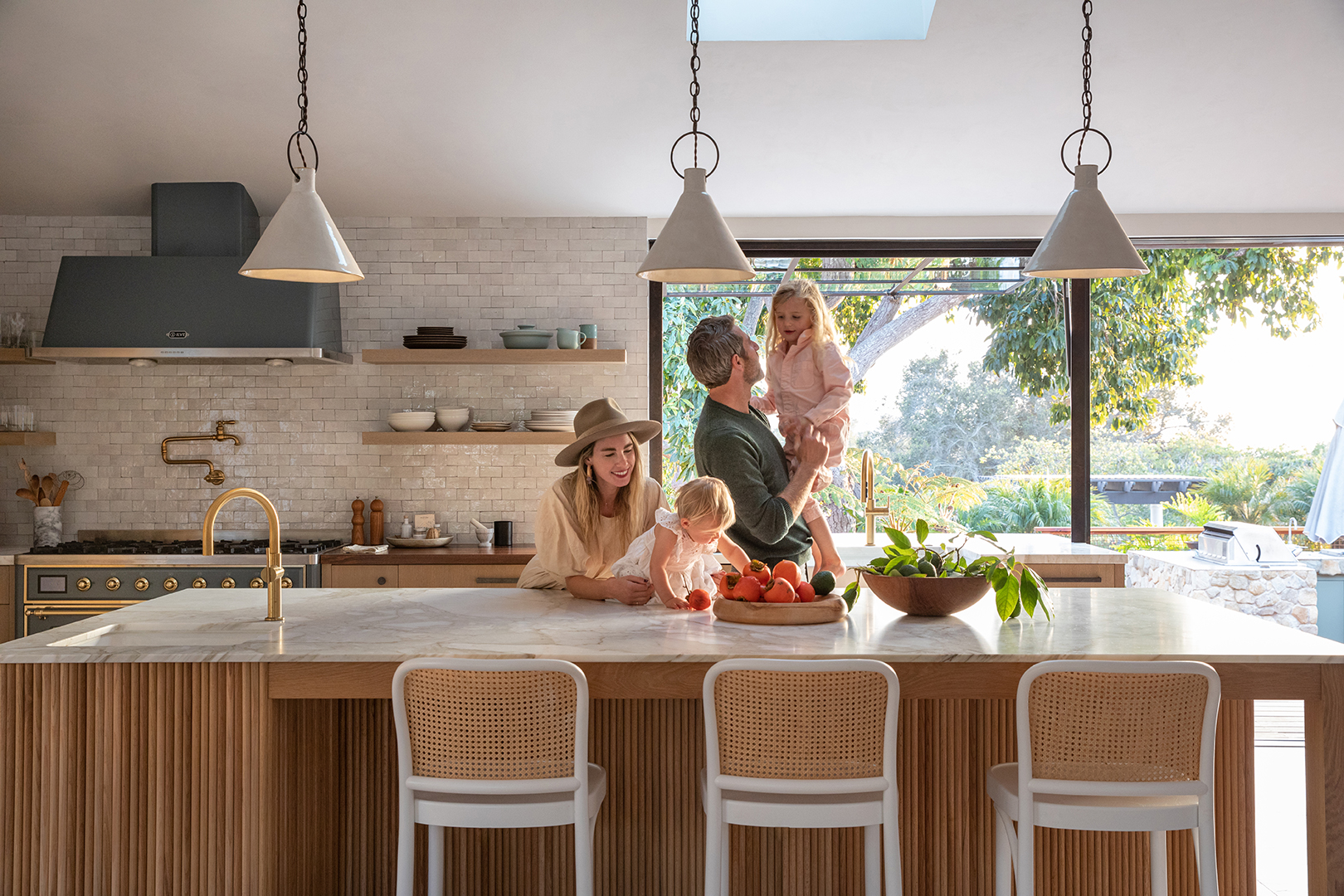 Family hanging out in the kitchen