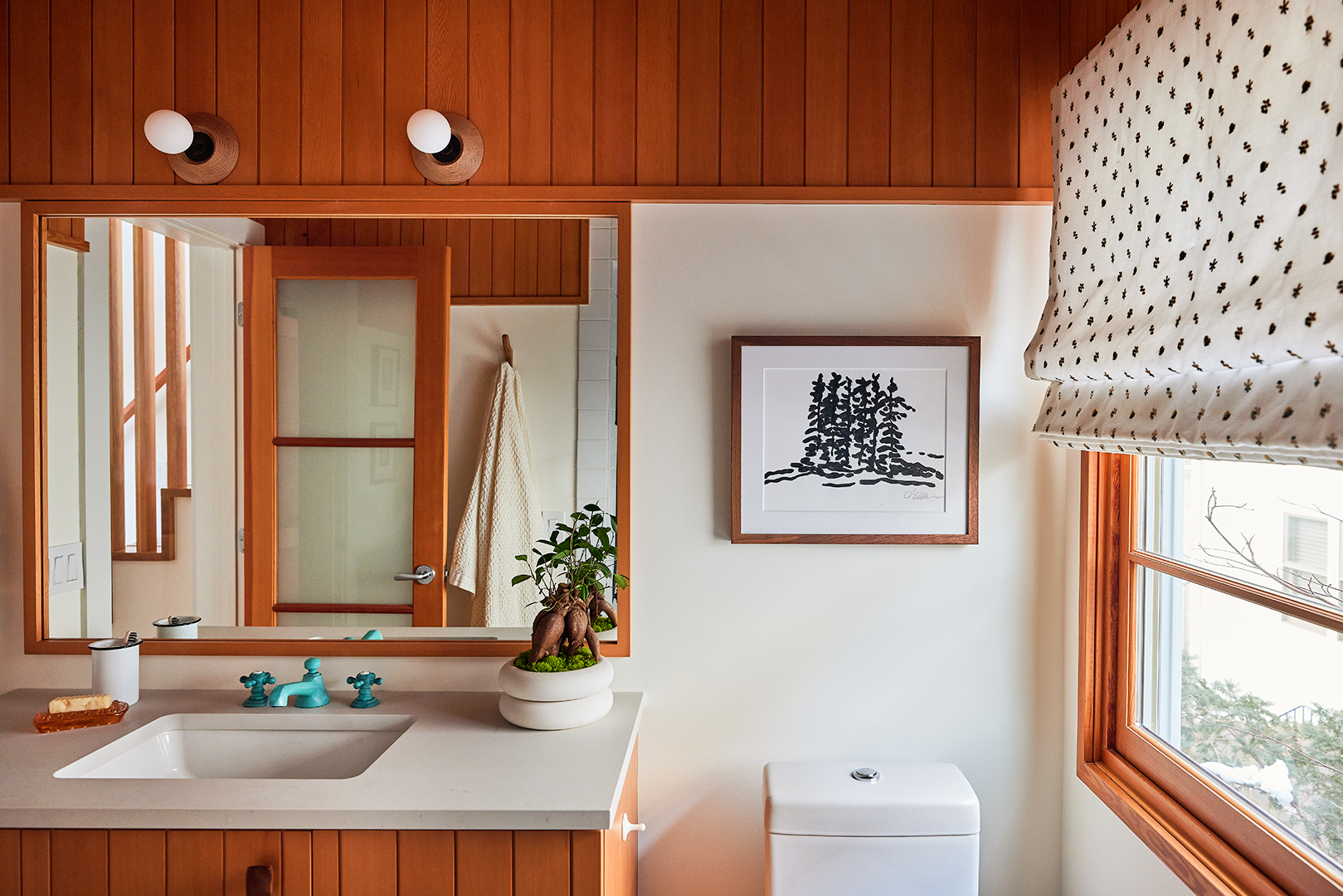 wood paneled bathroom