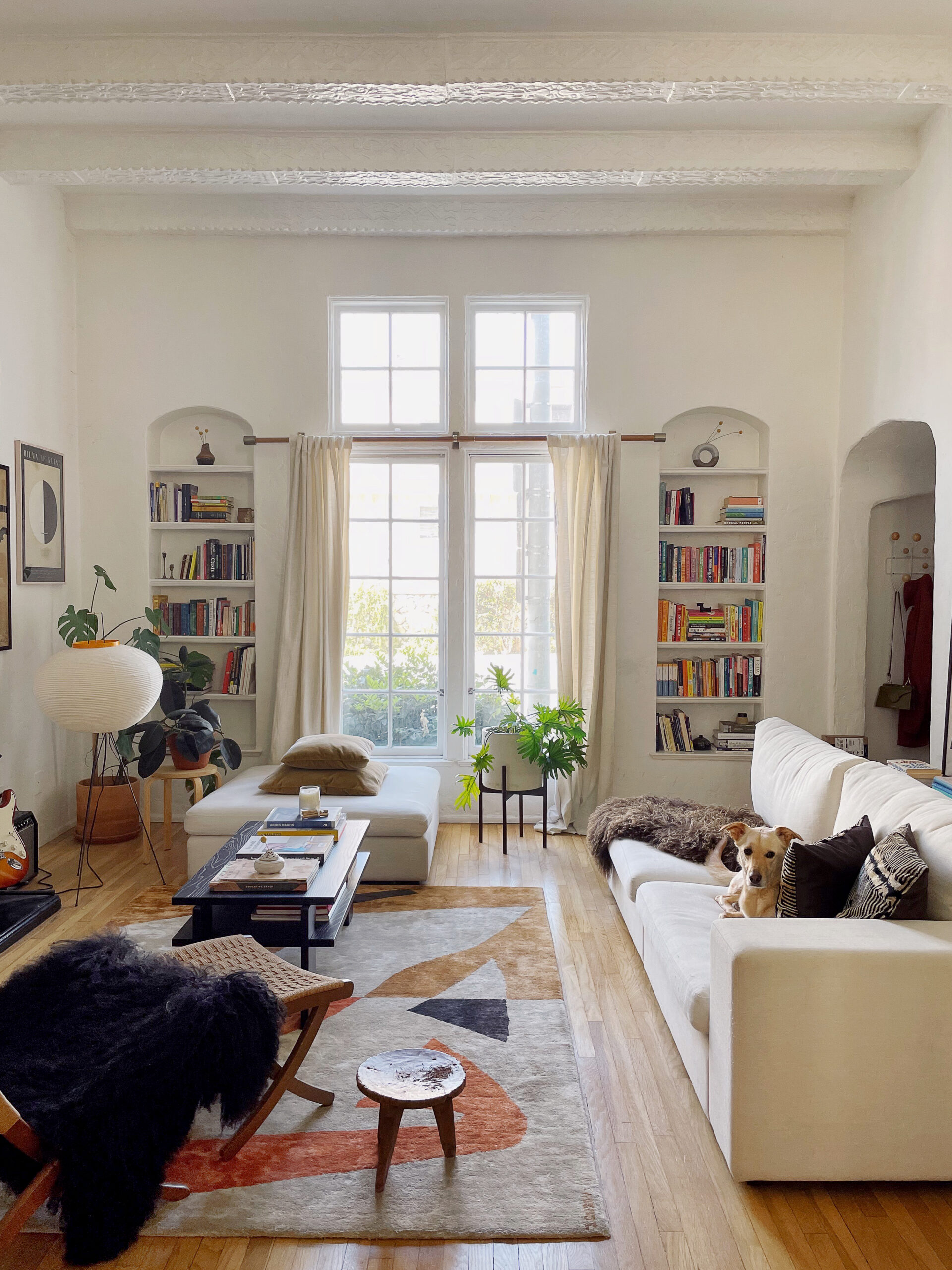 living room with white couch