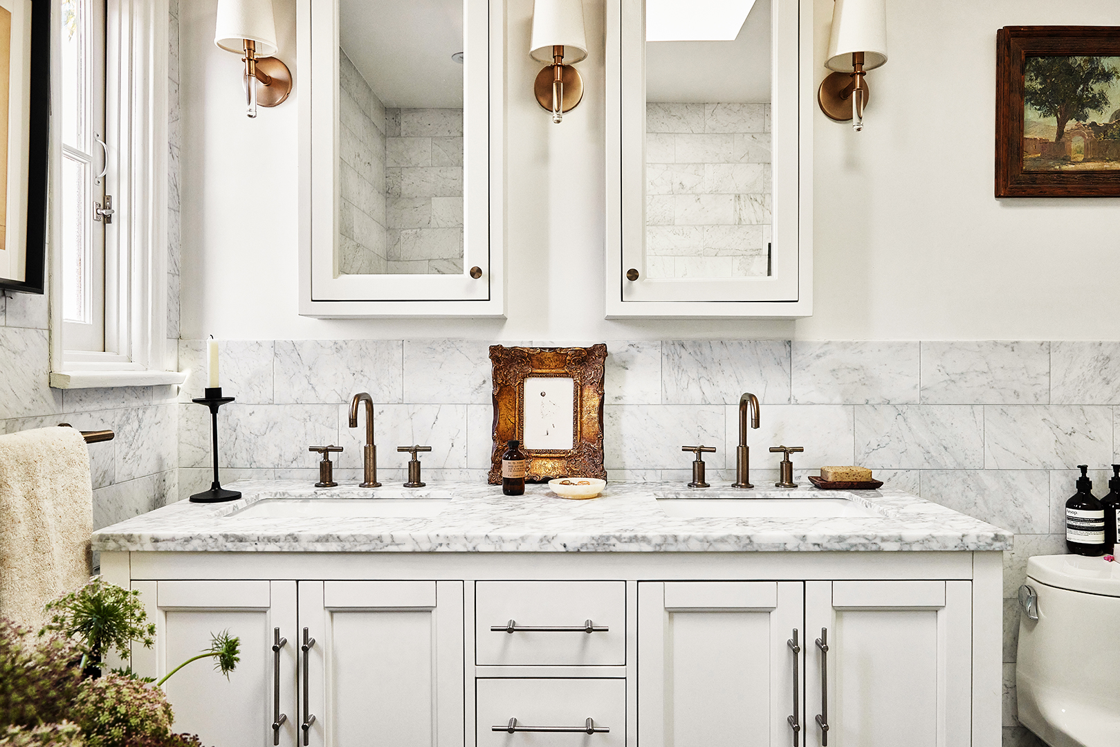 His and her's bathroom sinks and cabinetry.