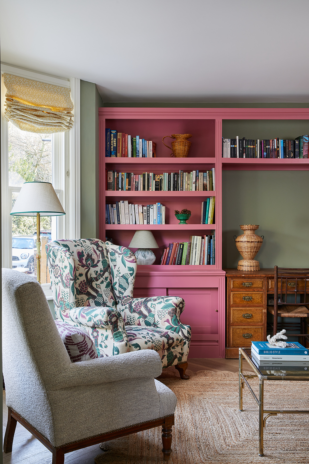 pink library shelves