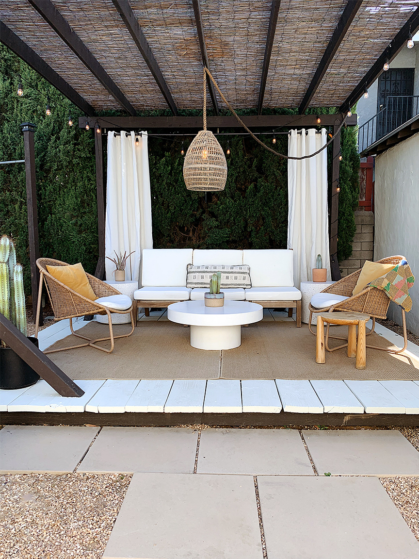 modern pergola with curtains